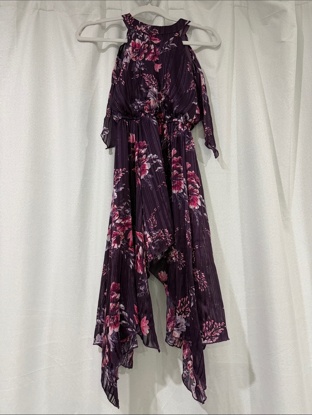 Girls' Purple Floral Handkerchief Hem Party Dress